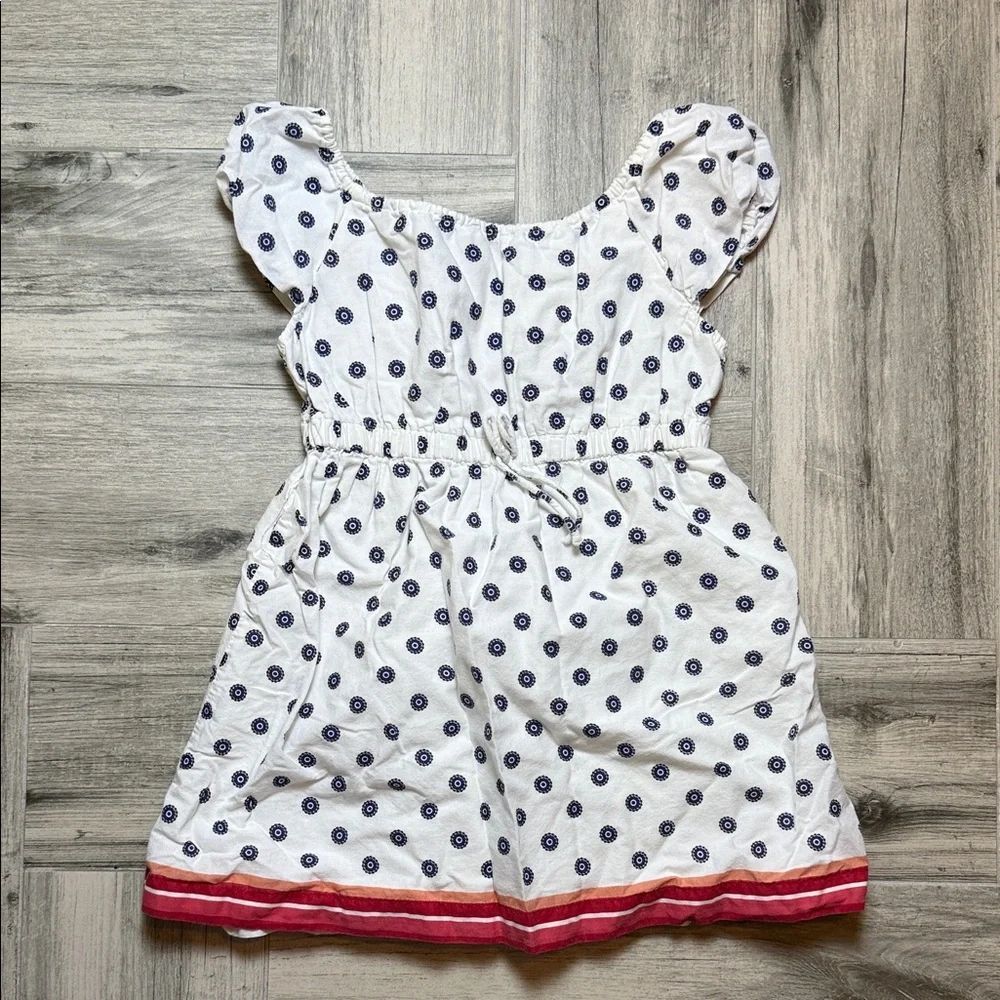 Old Navy White Dress with Navy Dots and Red Hem